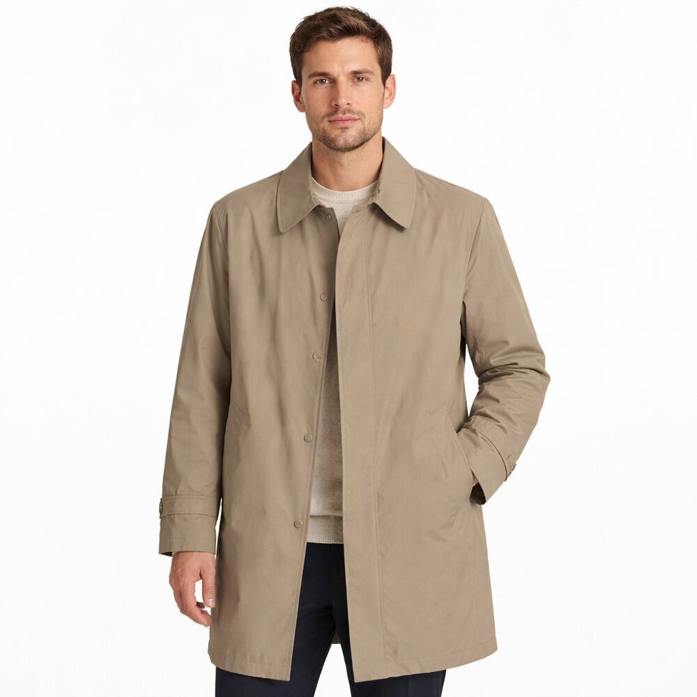 Vintage Brighton Crownswear Trench Coat Men Size 38 Zip Out Faux Fur Lining
